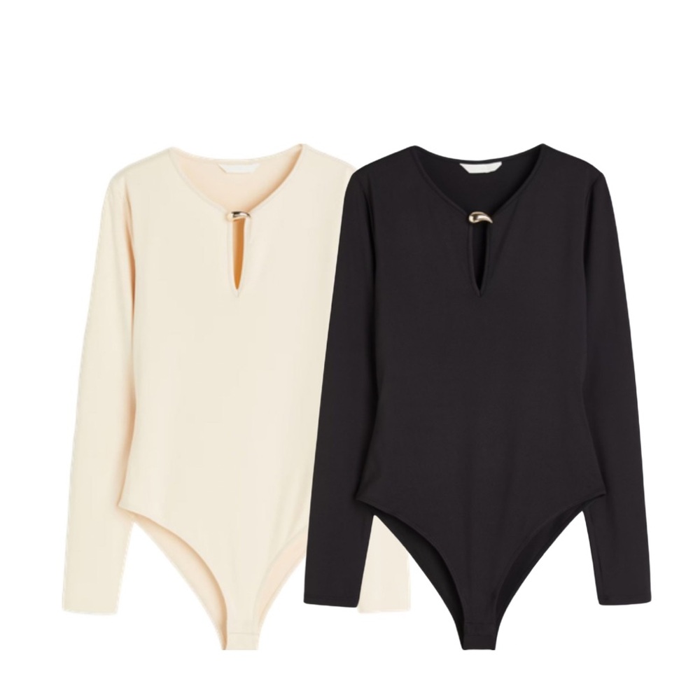 Cream and Black Long Sleeve Bodysuits